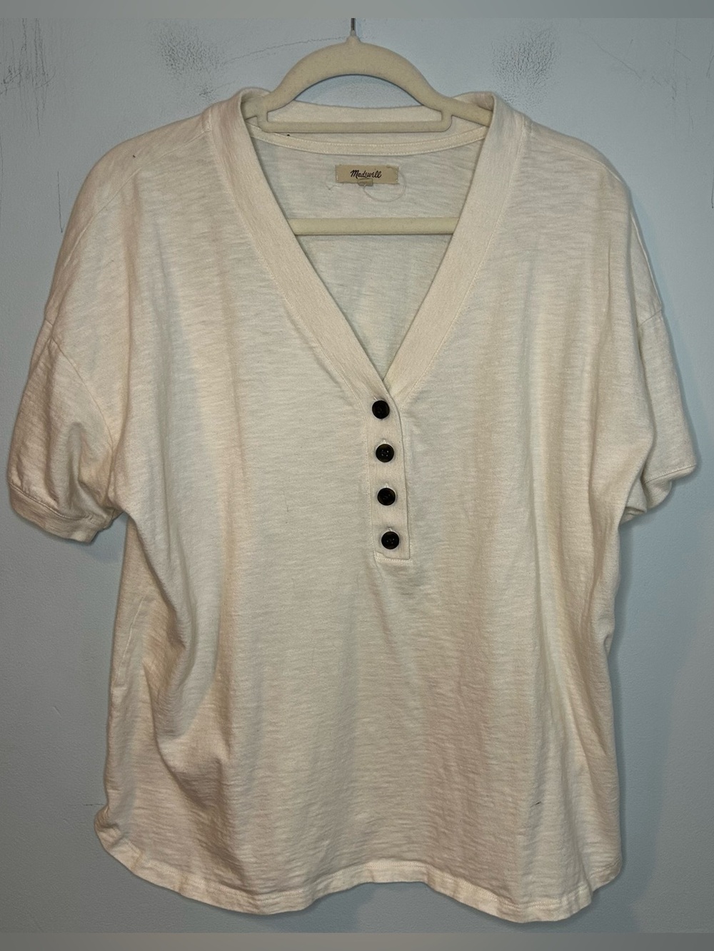 Madewell Cream Relaxed Henley Short Sleeve T-Shirt Size Large